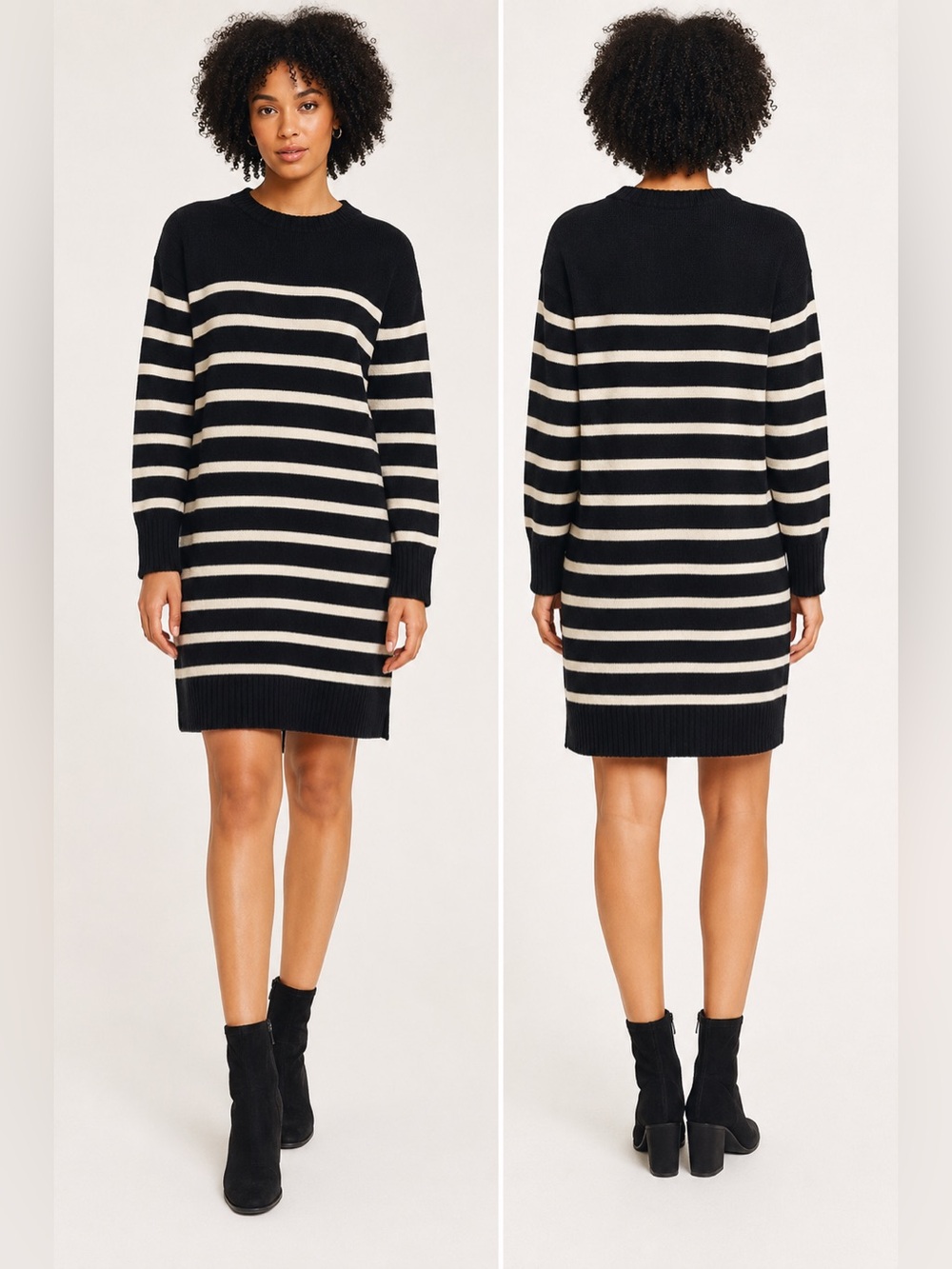 Jessica Simpson Striped Sweater Dress Black Cream Knit Long Sleeve Size XL NWT